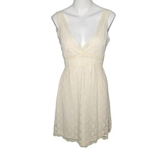 Pinky Babydoll V-Neck Cream Dress Sz Sm Country Lace Festival Romantic Boho